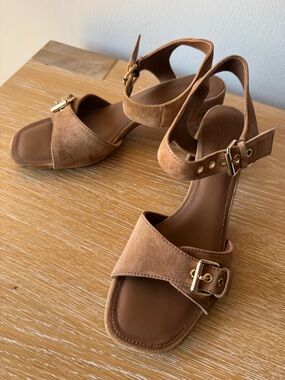 NIB! MADEWELL Women’s Neeka Ankle-Strap Heeled Sandal Dried Acorn Suede Size 10
